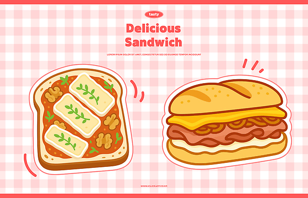 분홍색 일러스트 치즈 사람없음 소스 체크무늬 호두 베이컨 오픈샌드위치 바게트샌드위치 국내일러스트 AI파일 컬러 무늬 유제품 샌드위치 돼지고기 견과류 양념 파일형식 벡터