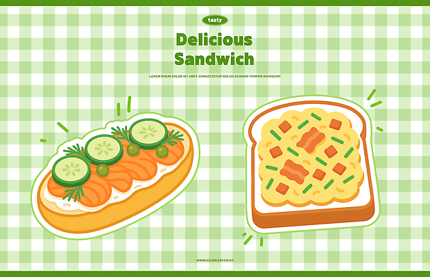 잎 일러스트 오이 사람없음 초록색 소스 체크무늬 연어 베이컨 오픈샌드위치 바게트샌드위치 국내일러스트 AI파일 식물 컬러 무늬 채소 샌드위치 돼지고기 어류 양념 파일형식 벡터