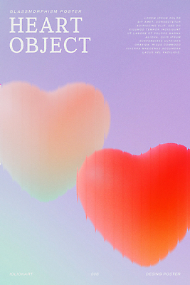 PSD 편집이미지 사랑 사람없음 보라색 로맨틱 하트 입체 질감 심플 감성 몽환 글래스모피즘 이미지편집 모양 디자인 감정 컬러 컨셉 파일형식