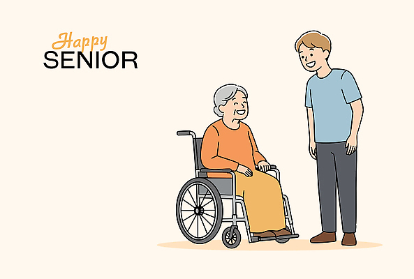 전신 여자 노년 남자 행복 일러스트 대화 미소 앉기 성인 두명 실버라이프 봉사 도움 자원봉사자 휠체어 연분홍색 국내일러스트 AI파일 라이프스타일 감정 분홍색 컨셉 모션 표정 말하기 사람 파일형식 벡터