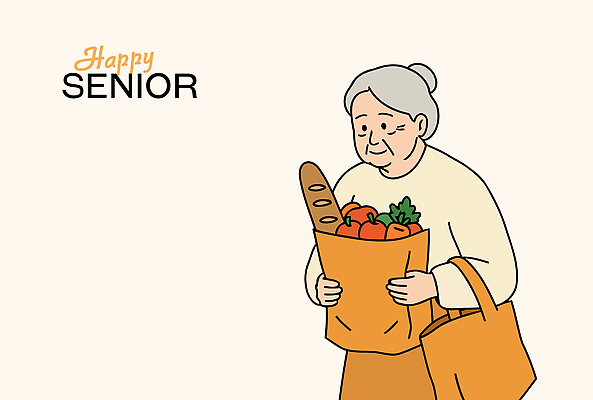 여자 노년 행복 가방 일러스트 한명 미소 들기 상반신 실버라이프 장보기 당근 사과 바게트 연분홍색 노인여자한명만 국내일러스트 AI파일 1 라이프스타일 잡화 감정 빵 분홍색 과일 모션 뿌리채소 표정 사람 성인 여자한명만 노인여자만 파일형식 벡터