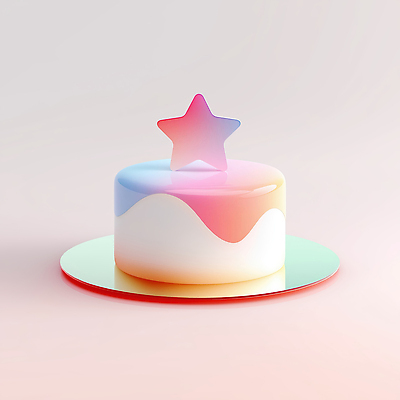 JPG 편집이미지 접시 별 사람없음 장식 컬러풀 3D 케이크 생일 광택 그라데이션 편집3D AI컴퓨터그래픽 AI콘텐츠 자연요소 식기 기념일 컬러 디저트 디지털합성 파일형식