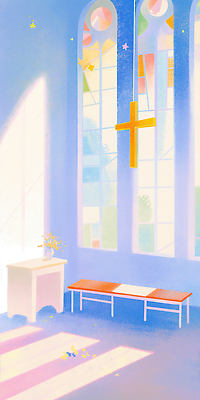 JPG 기독교 십자가 의자 일러스트 창문 그림자 사람없음 파란색 빛 성당 교회 꽃병 천주교 예배 단상 국내일러스트 AI일러스트 AI콘텐츠 꽃 종교 컬러 가구 종교건축 건물 파일형식