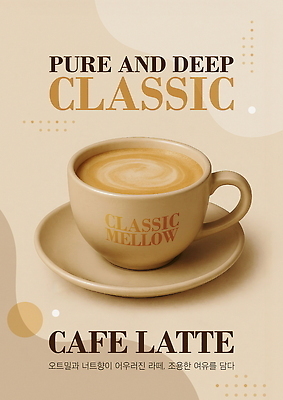 템플릿 포스터 사람없음 카페 머그컵 커피잔 컵받침 라떼 베이지색 귀리우유 이미지템플릿 AI파일 커피 컬러 잔 컵 상점 우유 받침대 파일형식 벡터 귀리