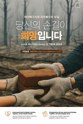 PSD 편집이미지 손 벽돌 신체부위 희망 황폐 자원봉사자 숲 자연재해 사회이슈 알림 주기 전달 사회봉사 산불 QR코드 목장갑 복구 지원 의료성형뷰티 구호활동 이미지편집 감정 장갑 컨셉 모션 사람 봉사 재해 화재 파일형식