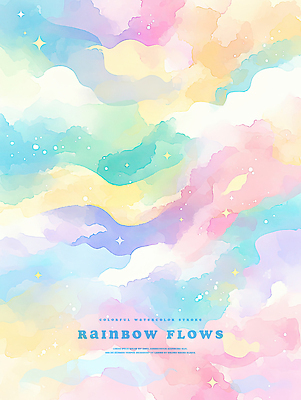 PSD 물결 백그라운드 무지개 일러스트 추상 수채화 사람없음 반짝임 웨이브 무지개색 국내일러스트 자연요소 무늬 모션 컬러풀 파일형식