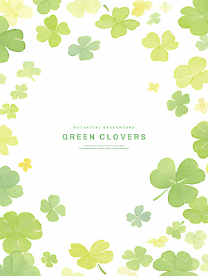 PSD 일러스트 수채화 프레임 사람없음 초록색 네잎클로버 세잎클로버 카피스페이스 국내일러스트 식물 컬러 공백 클로버 파일형식