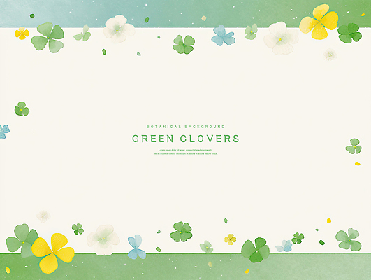 PSD 잎 일러스트 수채화 프레임 사람없음 초록색 네잎클로버 세잎클로버 카피스페이스 국내일러스트 식물 컬러 공백 클로버 파일형식