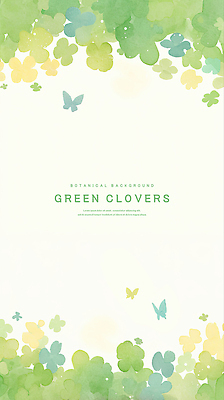PSD 나비 일러스트 수채화 프레임 사람없음 초록색 네잎클로버 세잎클로버 카피스페이스 국내일러스트 식물 컬러 곤충 공백 클로버 파일형식
