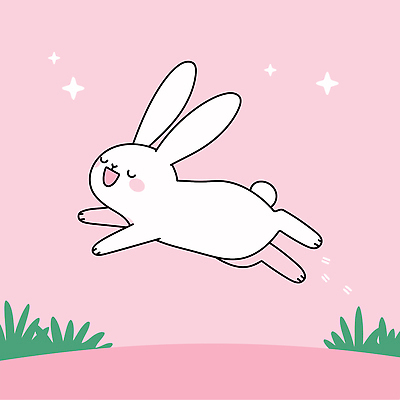분홍색 일러스트 미소 사람없음 반짝임 귀여움 눈감음 점프 토끼 풀 국내일러스트 AI파일 식물 컬러 컨셉 포유류 모션 표정 반려동물 파일형식 벡터