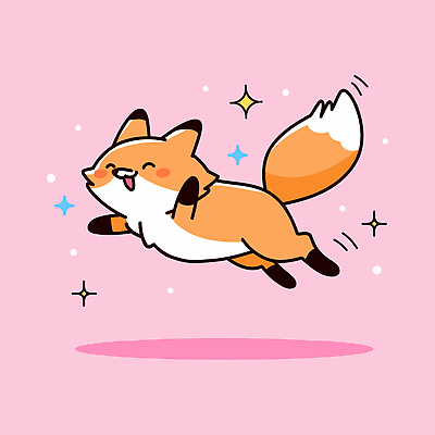 분홍색 일러스트 미소 사람없음 반짝임 손들기 귀여움 점프 여우 국내일러스트 AI파일 컬러 컨셉 포유류 모션 표정 파일형식 벡터
