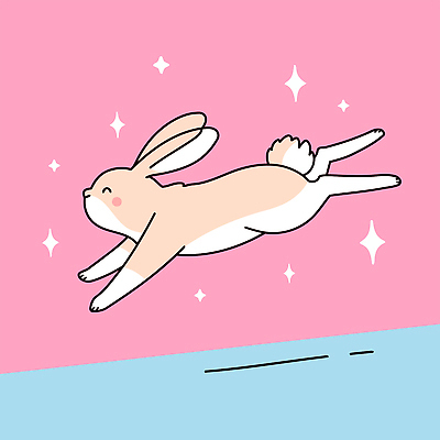 분홍색 일러스트 미소 사람없음 반짝임 귀여움 점프 토끼 국내일러스트 AI파일 컬러 컨셉 포유류 모션 표정 반려동물 파일형식 벡터