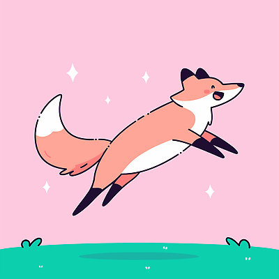 분홍색 일러스트 미소 잔디 사람없음 반짝임 귀여움 점프 여우 국내일러스트 AI파일 식물 컬러 컨셉 포유류 모션 표정 파일형식 벡터