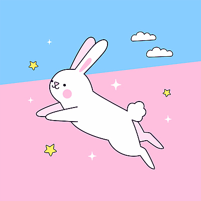 구름 별 분홍색 일러스트 미소 사람없음 반짝임 귀여움 점프 토끼 국내일러스트 AI파일 자연요소 컬러 컨셉 포유류 모션 표정 반려동물 파일형식 벡터