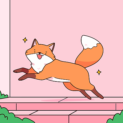 분홍색 일러스트 미소 사람없음 반짝임 귀여움 계단 점프 풀 여우 국내일러스트 AI파일 식물 컬러 컨셉 포유류 모션 표정 파일형식 벡터