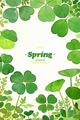 PSD 일러스트 수채화 프레임 사람없음 초록색 풀잎 클로버 카피스페이스 국내일러스트 컬러 잎 공백 풀_식물 파일형식