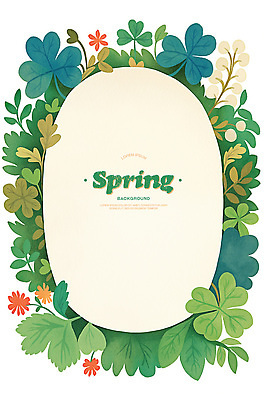 PSD 일러스트 봄꽃 수채화 프레임 사람없음 초록색 풀잎 클로버 카피스페이스 국내일러스트 꽃 컬러 잎 봄 공백 풀_식물 파일형식