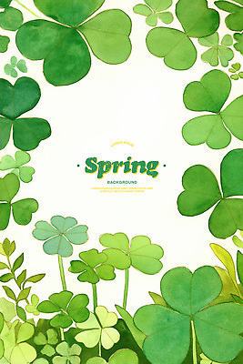 PSD 일러스트 수채화 프레임 사람없음 초록색 풀잎 클로버 카피스페이스 국내일러스트 컬러 잎 공백 풀_식물 파일형식