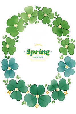PSD 잎 일러스트 수채화 프레임 사람없음 초록색 클로버 카피스페이스 국내일러스트 식물 컬러 공백 파일형식