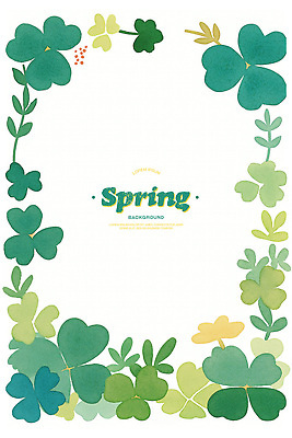 PSD 일러스트 수채화 프레임 사람없음 초록색 풀잎 클로버 카피스페이스 국내일러스트 컬러 잎 공백 풀_식물 파일형식