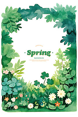 PSD 일러스트 봄꽃 수채화 프레임 사람없음 초록색 풀잎 클로버 풀숲 카피스페이스 국내일러스트 꽃 컬러 잎 봄 공백 풀_식물 숲 파일형식