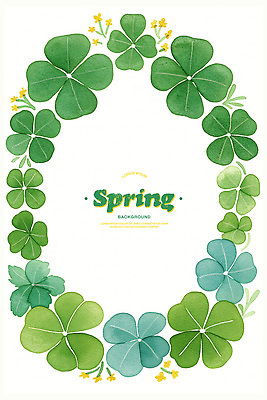 PSD 일러스트 봄꽃 수채화 프레임 사람없음 초록색 풀잎 클로버 카피스페이스 국내일러스트 꽃 컬러 잎 봄 공백 풀_식물 파일형식