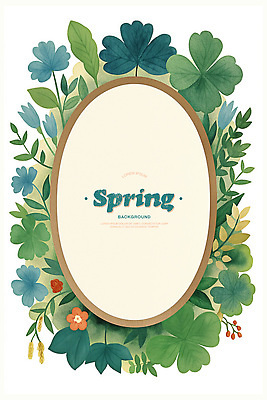 PSD 일러스트 봄꽃 수채화 프레임 사람없음 초록색 풀잎 클로버 타원형 카피스페이스 국내일러스트 꽃 컬러 잎 봄 공백 원형 풀_식물 파일형식