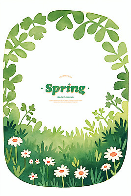 PSD 일러스트 봄꽃 수채화 프레임 사람없음 초록색 풀잎 풀숲 카피스페이스 국내일러스트 꽃 컬러 잎 봄 공백 풀_식물 숲 파일형식