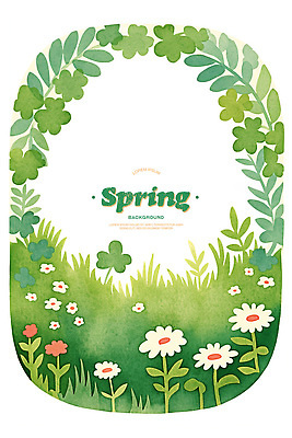 PSD 일러스트 봄꽃 수채화 프레임 잔디 사람없음 초록색 풀잎 카피스페이스 국내일러스트 식물 꽃 컬러 잎 봄 공백 풀_식물 파일형식