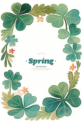PSD 일러스트 봄꽃 수채화 프레임 사람없음 초록색 풀잎 클로버 카피스페이스 국내일러스트 꽃 컬러 잎 봄 공백 풀_식물 파일형식