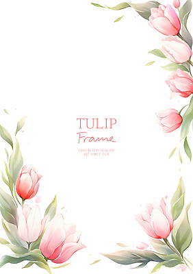 PSD 분홍색 잎 일러스트 수채화 사람없음 튤립 꽃프레임 카피스페이스 국내일러스트 식물 꽃 컬러 프레임 공백 파일형식