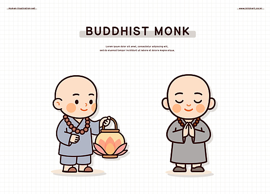 전신 남자 불교 일러스트 미소 들기 성인 두명 눈감음 승려 연등 염주 승복 합장 성인남자만 일러캐릭터 AI파일 캐릭터 종교 모션 표정 사람 손짓 등불 성직자 불교용품 남자만 성인만 파일형식 벡터