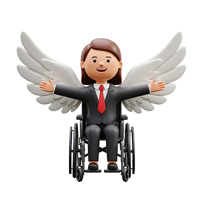 전신 PSD 편집이미지 여자 날개 팔벌리기 3D캐릭터 한명 미소 앉기 정장 성인 3D 희망 장애인 휠체어 긍정 성인여자한명만 편집3D 캐릭터 1 옷 감정 컨셉 모션 표정 사람 디지털합성 장애 여자한명만 성인여자만 파일형식
