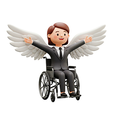 전신 PSD 편집이미지 여자 날개 팔벌리기 3D캐릭터 한명 미소 앉기 정장 성인 3D 희망 장애인 휠체어 긍정 성인여자한명만 편집3D 캐릭터 1 옷 감정 컨셉 모션 표정 사람 디지털합성 장애 여자한명만 성인여자만 파일형식