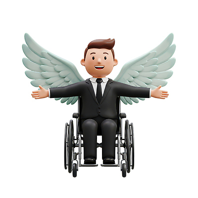 전신 PSD 편집이미지 남자 날개 팔벌리기 3D캐릭터 한명 미소 앉기 정장 성인 3D 희망 장애인 휠체어 긍정 성인남자한명만 편집3D 캐릭터 1 옷 감정 컨셉 모션 표정 사람 디지털합성 장애 남자한명만 성인남자만 파일형식