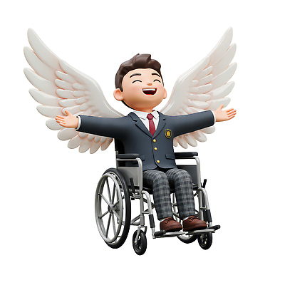 전신 PSD 편집이미지 남자 교복 남학생 날개 청소년 팔벌리기 3D캐릭터 한명 미소 앉기 3D 희망 장애인 휠체어 긍정 십대남자한명만 편집3D 캐릭터 1 학생 옷 감정 컨셉 모션 표정 사람 디지털합성 장애 남자한명만 십대남자만 파일형식