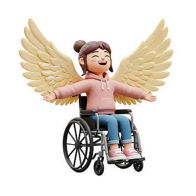 전신 PSD 편집이미지 여자 날개 팔벌리기 3D캐릭터 한명 미소 앉기 성인 3D 희망 장애인 휠체어 긍정 성인여자한명만 편집3D 캐릭터 1 감정 컨셉 모션 표정 사람 디지털합성 장애 여자한명만 성인여자만 파일형식