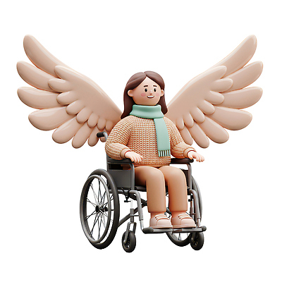 전신 PSD 편집이미지 여자 날개 3D캐릭터 한명 미소 앉기 성인 3D 목도리 희망 장애인 휠체어 긍정 성인여자한명만 편집3D 캐릭터 1 잡화 감정 컨셉 모션 표정 사람 디지털합성 장애 여자한명만 성인여자만 파일형식