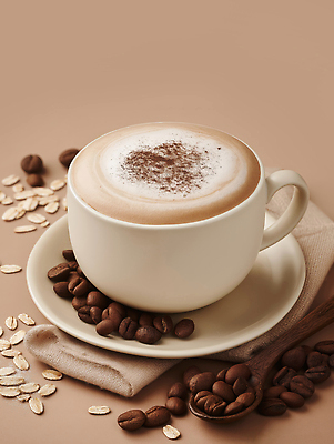 JPG 편집이미지 사람없음 원두 커피잔 천 컵받침 라떼 베이지색 오트밀 우유거품 편집실사 AI포토 AI콘텐츠 커피 컬러 잔 거품 직물 받침대 CG 파일형식 귀리