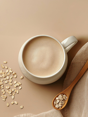 JPG 편집이미지 사람없음 커피잔 천 나무숟가락 라떼 베이지색 오트밀 우유거품 편집실사 AI포토 AI콘텐츠 커피 컬러 잔 숟가락 거품 직물 CG 파일형식 귀리