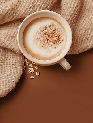 JPG 편집이미지 사람없음 갈색 커피잔 천 라떼 베이지색 오트밀 우유거품 편집실사 AI포토 AI콘텐츠 커피 컬러 잔 거품 직물 CG 파일형식 귀리