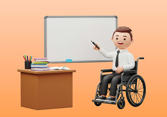 전신 PSD 편집이미지 남자 수업 3D캐릭터 한명 미소 들기 앉기 정장 성인 책 펜 손들기 쌓기 교사 주황색 가리킴 장애인 휠체어 연필꽂이 화이트보드 교탁 성인남자한명만 편집3D 직업 캐릭터 1 옷 교육 컬러 모션 문구용품 표정 사람 손짓 필기구 3D 장애 남자한명만 성인남자만 파일형식