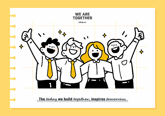 여자 남자 일러스트 어깨동무 협력 함께함 미소 정장 여러명 상반신 성인 반짝임 노란색 비즈니스맨 비즈니스우먼 스프링노트 따봉 스프링수첩 성인만 국내일러스트 AI파일 옷 컬러 포즈 다수 컨셉 비즈니스 모션 표정 사람 다이어리 공책 최고 직장인 파일형식 벡터