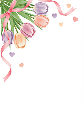 JPG 리본 분홍색 꽃다발 잎 일러스트 봄꽃 사람없음 튤립 하트 손그림 국내일러스트 AI일러스트 AI콘텐츠 모양 식물 꽃 컬러 봄 파일형식