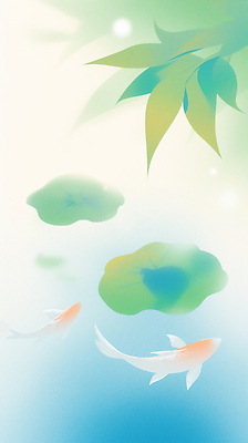 JPG 일러스트 사람없음 파란색 연못 연잎 잉어 뿌연 몽환 국내일러스트 AI일러스트 AI콘텐츠 컬러 컨셉 잎 어류 파일형식