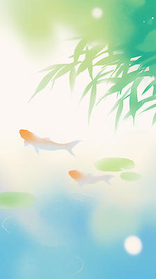 JPG 일러스트 사람없음 파란색 연못 연잎 잉어 뿌연 몽환 국내일러스트 AI일러스트 AI콘텐츠 컬러 컨셉 잎 어류 파일형식