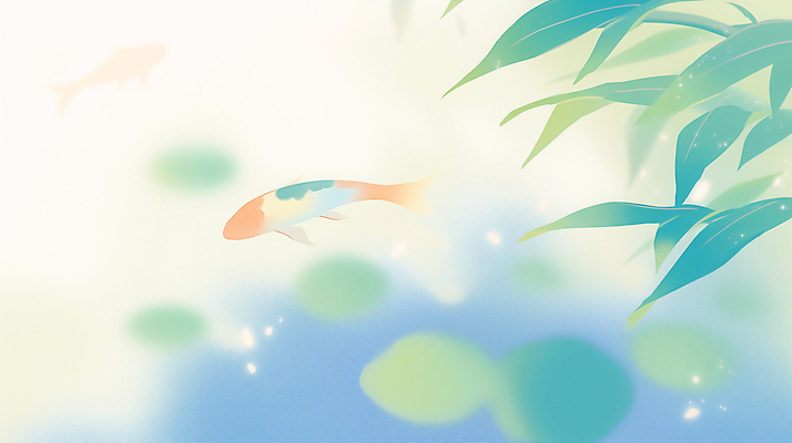 JPG 일러스트 사람없음 파란색 연못 연잎 잉어 뿌연 몽환 국내일러스트 AI일러스트 AI콘텐츠 컬러 컨셉 잎 어류 파일형식