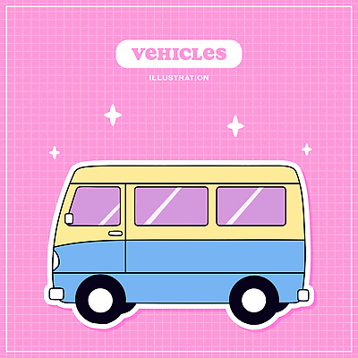 교통수단 분홍색 일러스트 사람없음 반짝임 오브젝트 격자 미니밴 엘리먼트 아기자기 국내일러스트 AI파일 컬러 교통 컨셉 무늬 모션 밴 파일형식 벡터