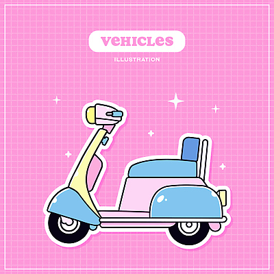 교통수단 분홍색 일러스트 사람없음 반짝임 스쿠터 오브젝트 격자 엘리먼트 아기자기 국내일러스트 AI파일 컬러 교통 컨셉 무늬 모션 오토바이 파일형식 벡터