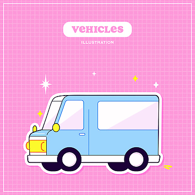 교통수단 분홍색 일러스트 사람없음 반짝임 오브젝트 격자 미니밴 엘리먼트 아기자기 국내일러스트 AI파일 컬러 교통 컨셉 무늬 모션 밴 파일형식 벡터